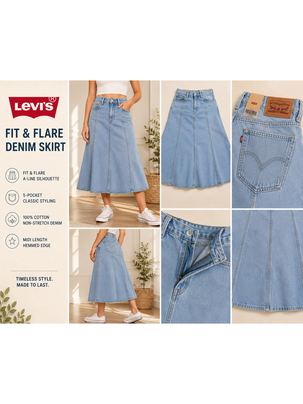 Levi's Women's midi Denim Skirt Hemmed Size 25 - Picture 4 of 6